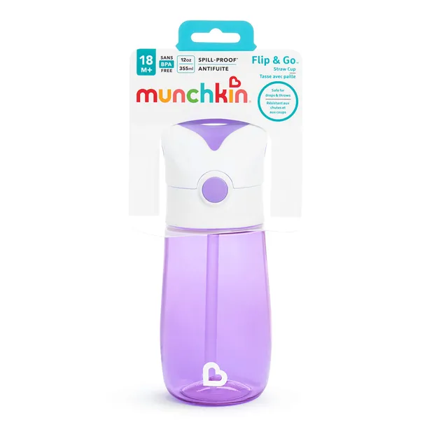 munchkin-gourde-poussette-flip-go-avec-paille-355-ml-bouton-poussoir-paille-sili image 1