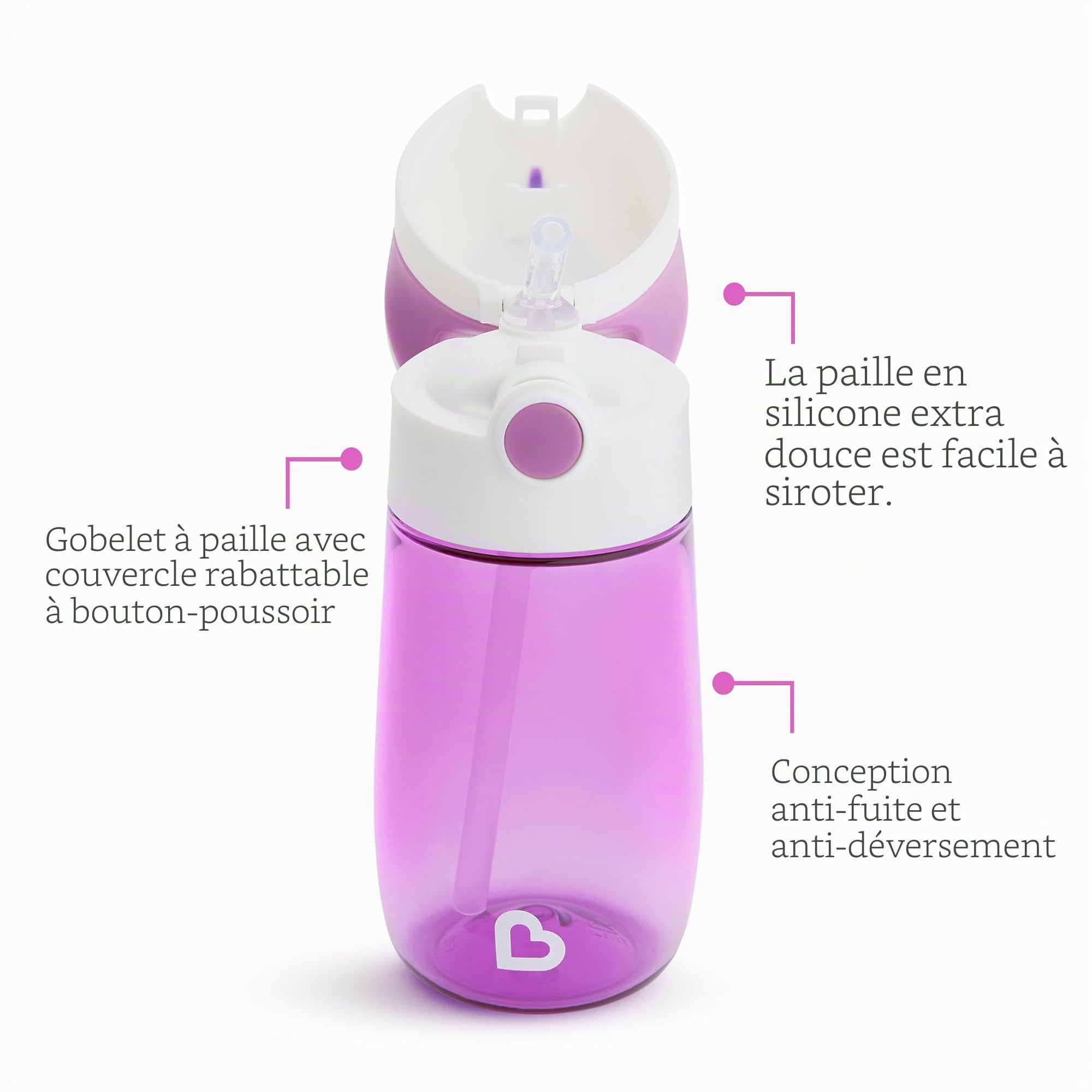 munchkin-gourde-poussette-flip-go-avec-paille-355-ml-bouton-poussoir-paille-sili image 2
