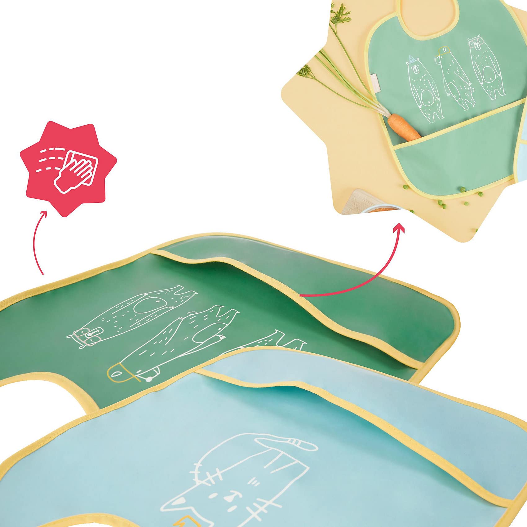 badabulle-lot-de-2-bavoirs-souples-imperm-ables-avec-poche-r-cup-rateur-de-la-na image 3