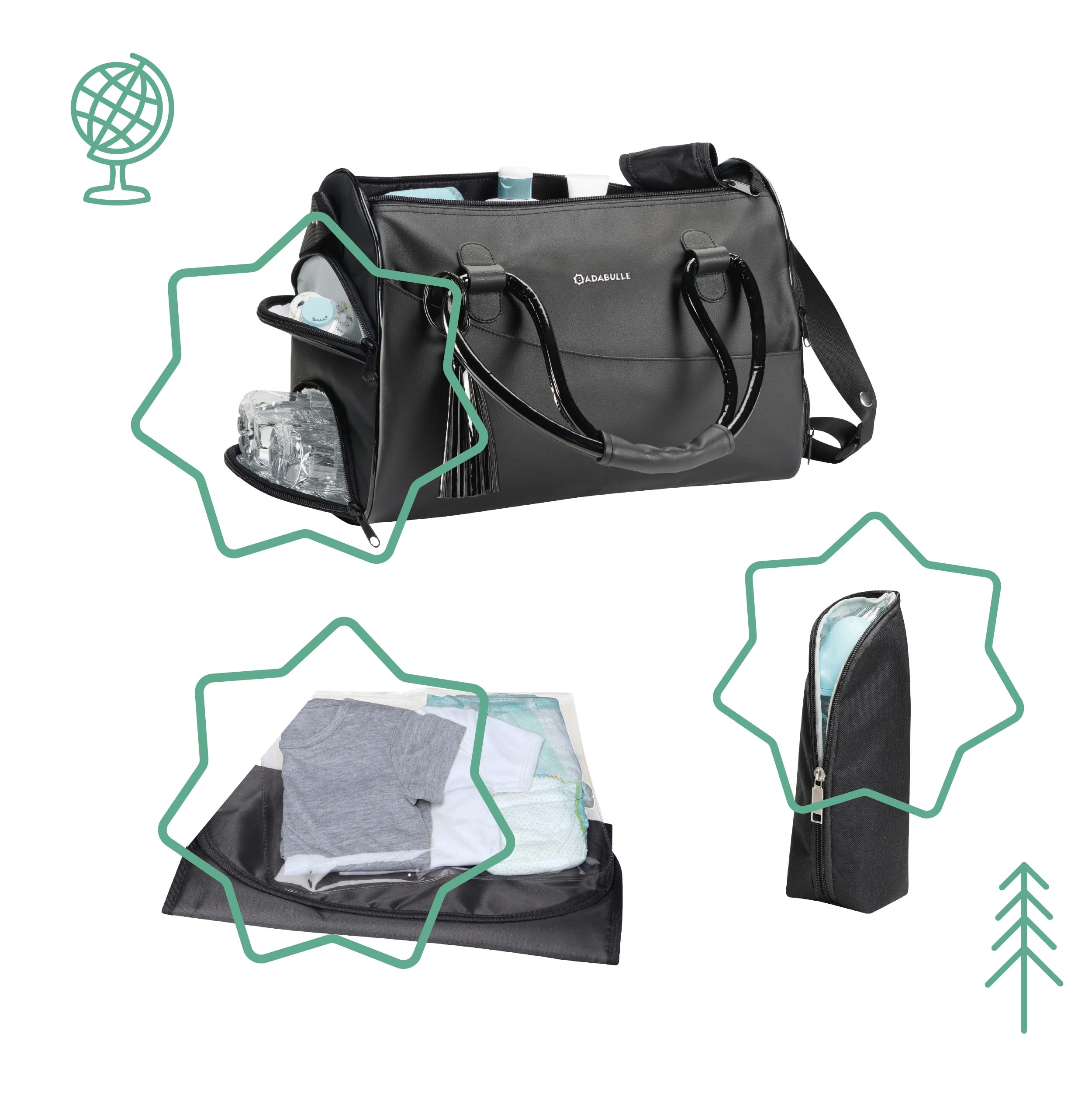 badabulle-sac-langer-glossy-10-5-l-nombreuses-poches-housse-isotherme-et-matelas image 4